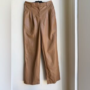 House of Harlow 1960 Size 2 Tan Faux Leather Pleated Straight Leg Pants